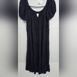 Sangria Coral Black Ultra Soft Stretchy Boho Midi Dress Size: Medium